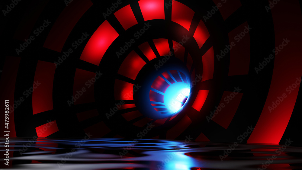 Poster 3d rendering of an neon tunnel overlaying