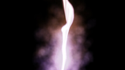 Futuristic light vertical fire flames on a background of smoke. Reminds of an eternal flame. 3D. 4K. Isolated black background.
