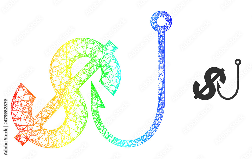 Poster mesh net dollar fishing carcass icon with spectrum gradient. colored carcass net dollar fishing icon