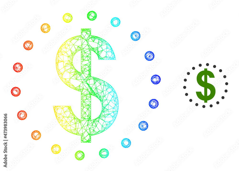Poster crossing mesh dollar zone framework illustration with rainbow gradient. vibrant frame mesh dollar zo