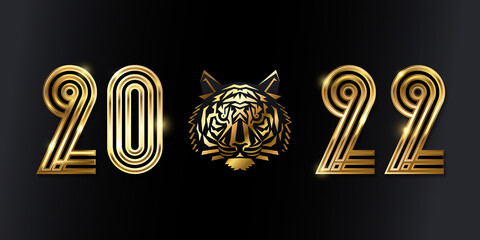 Happy New Year 2022 golden logo text design. Vector illustration concept for background, brochure design template, greeting card, party invitation, website banner, social media banner