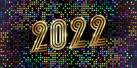 Happy New Year 2022 golden logo text design. Vector illustration concept for background, brochure design template, greeting card, party invitation, website banner, social media banner