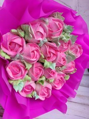 sweet marshmallow in the form of roses. Festive dessert.	
