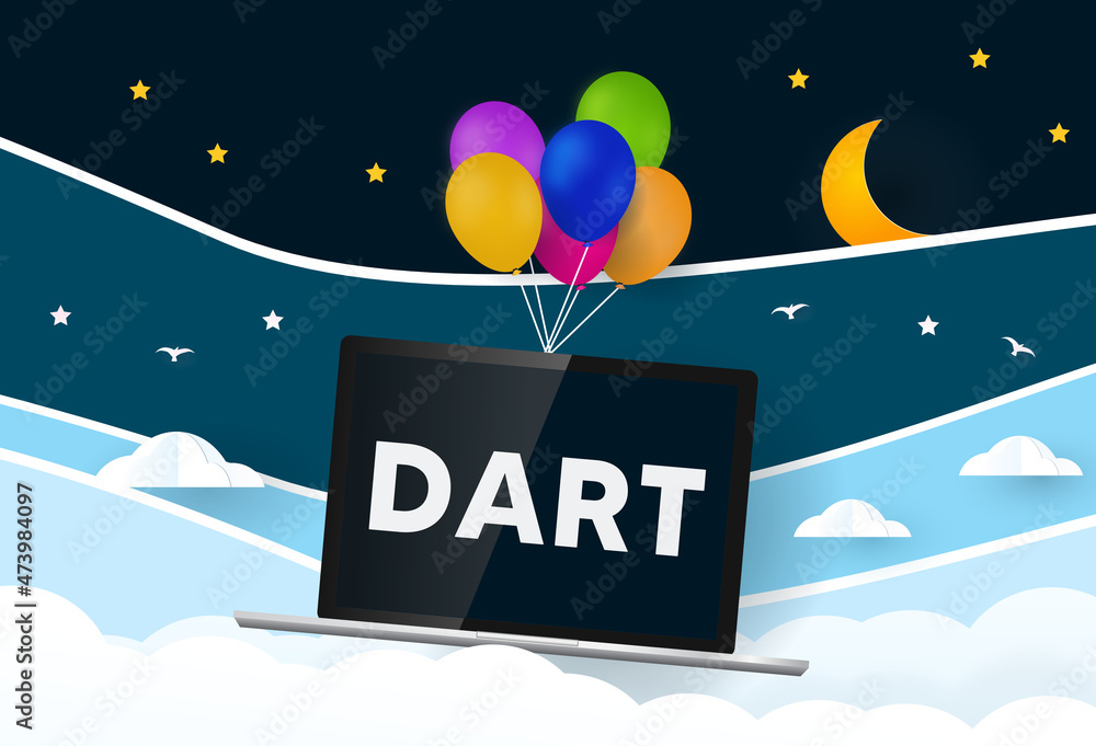 Aufkleber dart programming language. balloons carries laptop with word dart