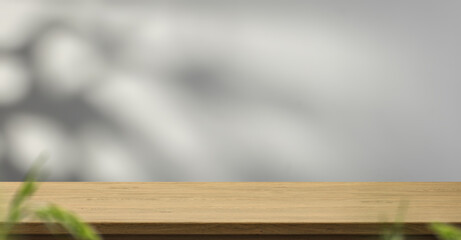 Desk of free space and wall with shadows. 