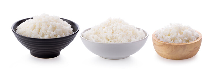 Rice in a bowl on a white