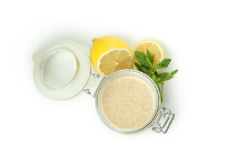 Concept of tasty food with tahini sauce isolated on white background