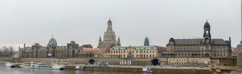 Fototapeta na wymiar View of Bruhl Terrace from Augustus Bridge, Dresden, Saxony, Germany.