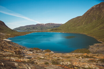 Fototapeta na wymiar Lake Svartisvatnet in Helgeland in Norway, from Svartisen glacier