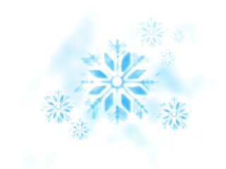 Watercolor snow illustration. Aquarelle effect with blue snowflakes. 