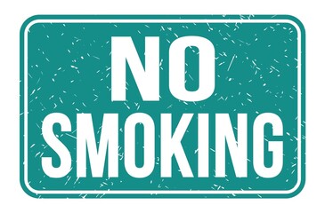 NO SMOKING, words on blue rectangle stamp sign