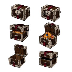 Set of treasure chests vector illustration isolated on white background