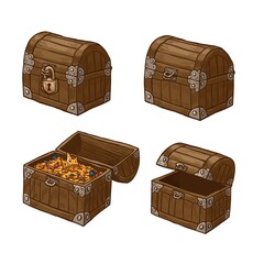 Set of treasure chests vector illustration isolated on white background