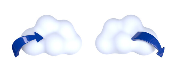 Clouds uploading and downloading icons. 3D image
