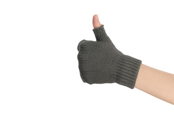 Woman hands in warm gloves isolated on white background.