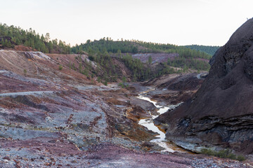 Riotinto, extraction, mine, excavation, pyrite, red, extraction, ore, copper, gold, silver, Spain,...