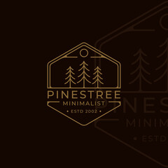 pines tree logo line art simple minimalist template icon graphic design. pine symbol of nature with badge and typography