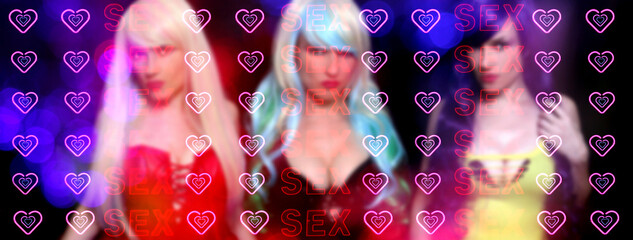 Blur Background Sexy Woman With Neon Sign Sex Worker Concept