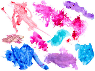 Colorful watercolor brush strokes. Set of watercolor brush strokes on a white background. Watercolor stains.Modern watercolor background.