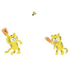 トラの兄弟　羽根つきをするイラスト