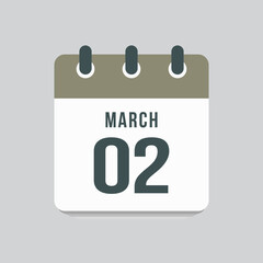 Icon day date 2 March, template calendar page
