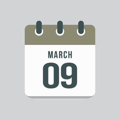 Icon day date 9 March, template calendar page