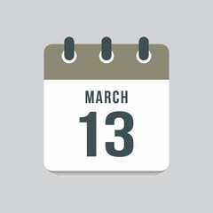 Icon day date 13 March, template calendar page