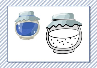 Printable worksheet. Coloring book. Cute cartoon jam. Vector illustration. Horizontal A4 page Color blue