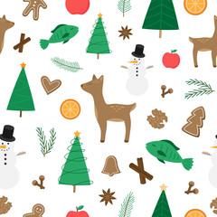 Christmas season cute vector icon seamless pattern
