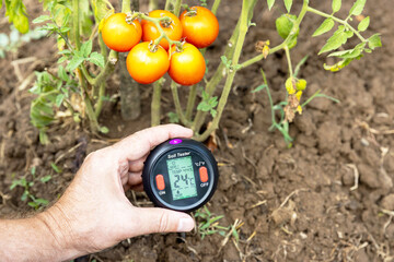 Measuring temperature, moisture content of the soil, environmental humidity and illumination in a...
