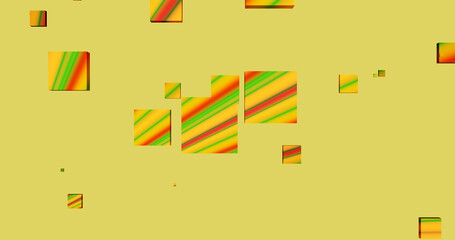Render with bright multicolored cubes on a pale yellow background