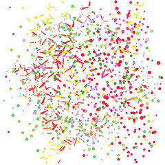 Multicolored confetti on isolated white. Geometric background with glitters. Pattern for design. Print for flyers, posters, banners and textiles. Greeting cards. Luxury texture