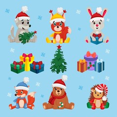 Cute Christmas Woodland Animals Vector Set
