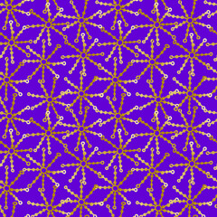 Seamless vector pattern with Golden Christmas illustrations on a Velvet Violet background.Winter,festive hand drawn doodle style print.Designs for textiles,wrapping paper,packages,scrapbooking paper.