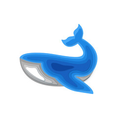 Blue whale vector illustration. Paper cut style illustration. Blue whale on white background. Cute whale icon. 