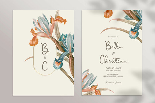 Vintage Wedding Invitation with Red Flower