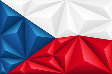 Abstract polygonal background in the form of colorful blue, white and red polygons and pyramids. Polygonal flag of the Czech Republic.