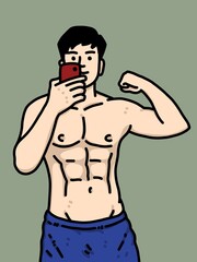 Fototapeta premium cute man cartoon on green background