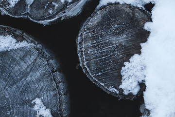 Closeup on wood covered in frost