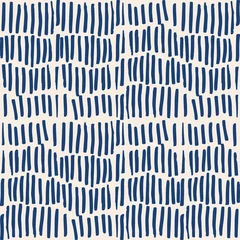 Gordijnen Indigo tie dye shibori vector seamless pattern. Minimalist geometric oriental  tile repeat in navy blue and off white. Organic texture. Japanese traditional print. © dinadankersdesign