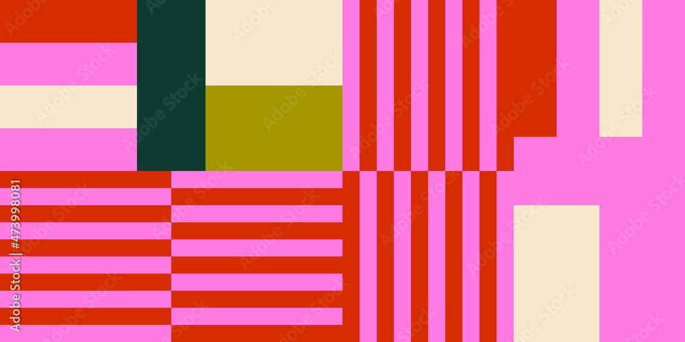 Aufkleber Modern vector abstract  geometric background with stripes, rectangles and squares  in retro scandinavian style. Pastel colored simple shapes graphic pattern. Abstract mosaic artwork.