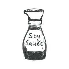 Soy sauce doodle illustration. Sauce bottle vector.