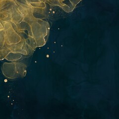 正方形抽象バナー）深緑色の背景に金色のアルコールインクアート　アンティーク　クラシカル　スペース