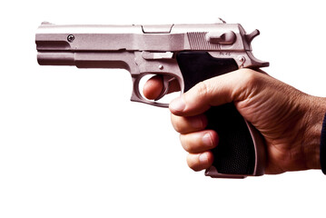 male hand pointing a gun, isolated