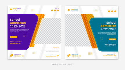 Modern School education social media post design template layout for admission, teaching, learning vector