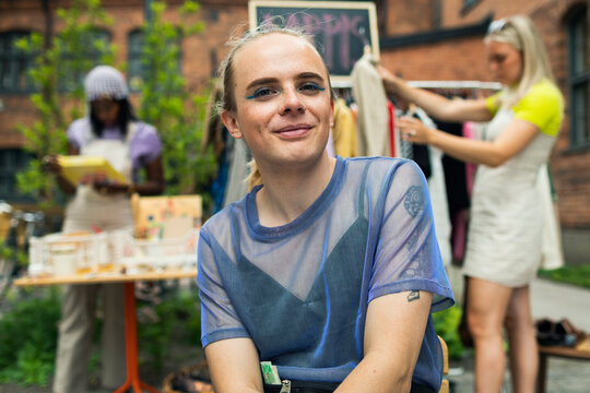 Young man at yard sale