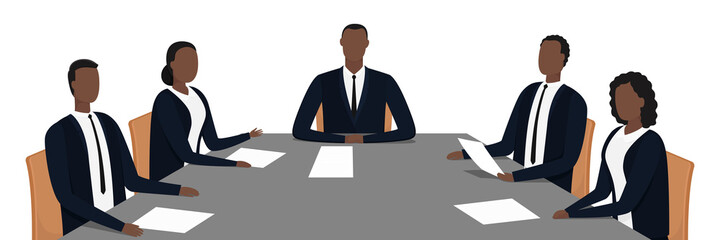 Directors sitting at table in board room. Vector illustration.
