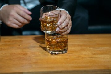 Celebrate whiskey on a friendly party in  restaurant