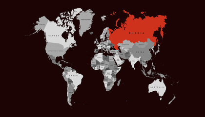 World map. Color vector modern. Map of Russia. russian federation	