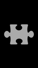 Close-up of puzzle element in gray on black background. Vertical image 3D image. 3D rendering.